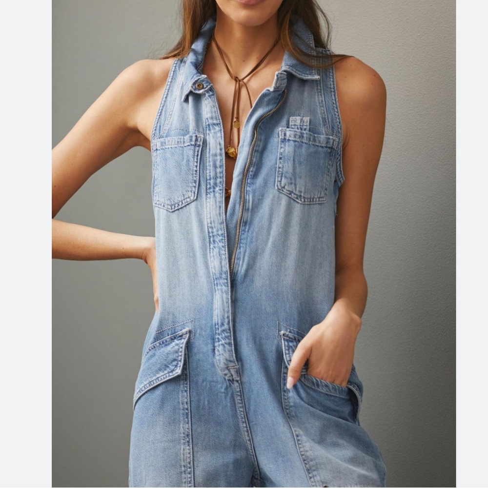 Pilcra denim suit M anthropology $160 NWT